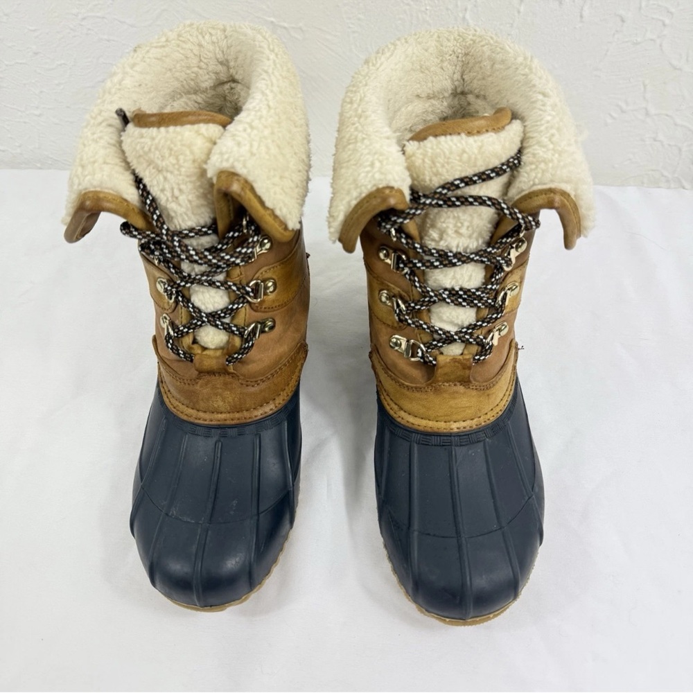 Tommy Hilfiger Brown and Navy Winter Duck Boots Faux Fur Lining